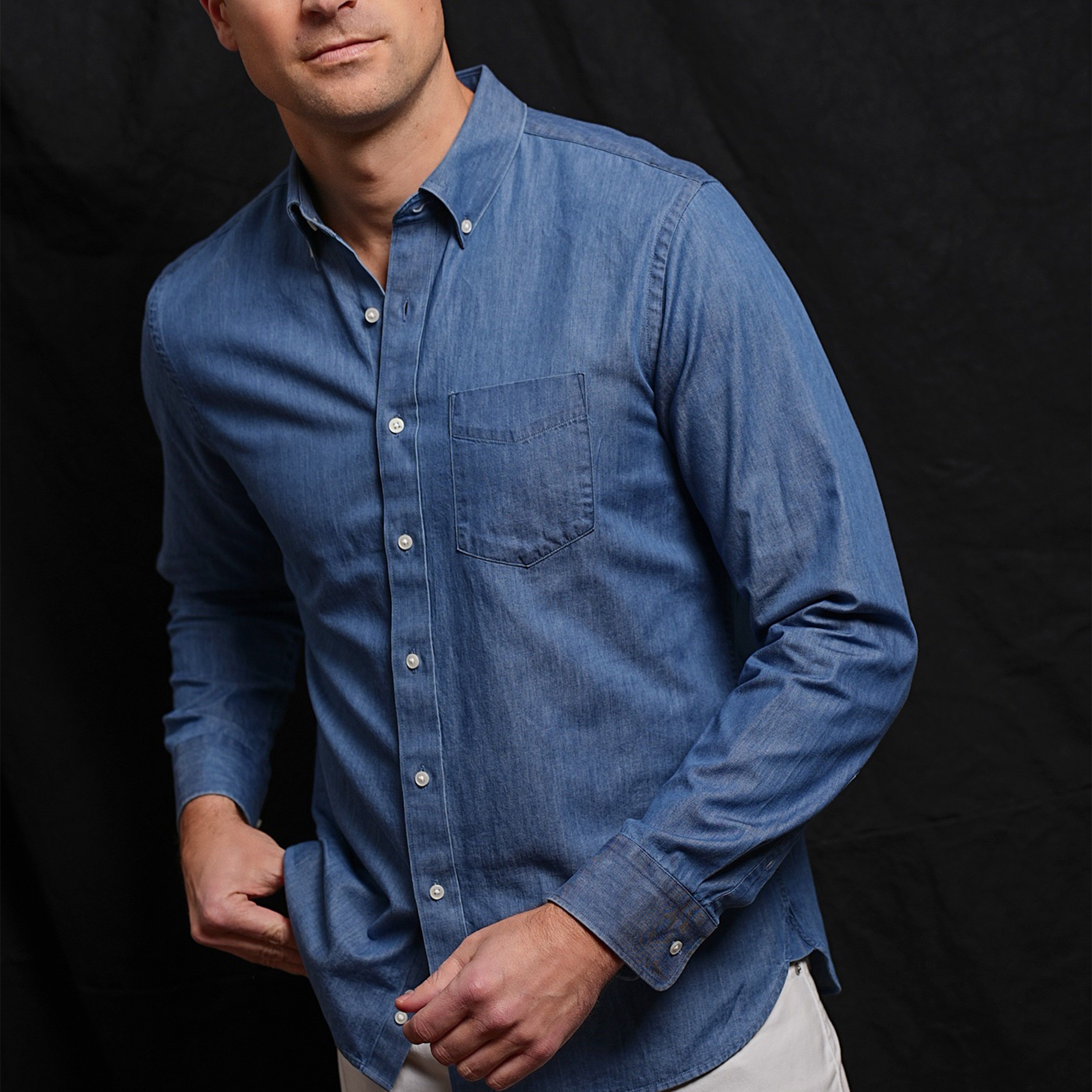 Indigo Twill Blue Casual Shirt sold by The Tie Bar product image thumbnail 6