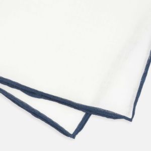 White Linen With Rolled Border Navy Pocket Square sold by The Tie Bar