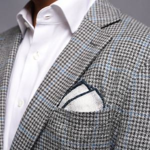White Linen With Rolled Border Navy Pocket Square sold by The Tie Bar