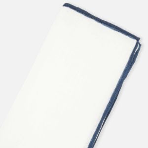 White Linen With Rolled Border Navy Pocket Square sold by The Tie Bar
