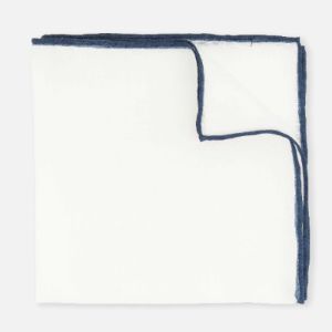 White Linen With Rolled Border Navy Pocket Square sold by The Tie Bar