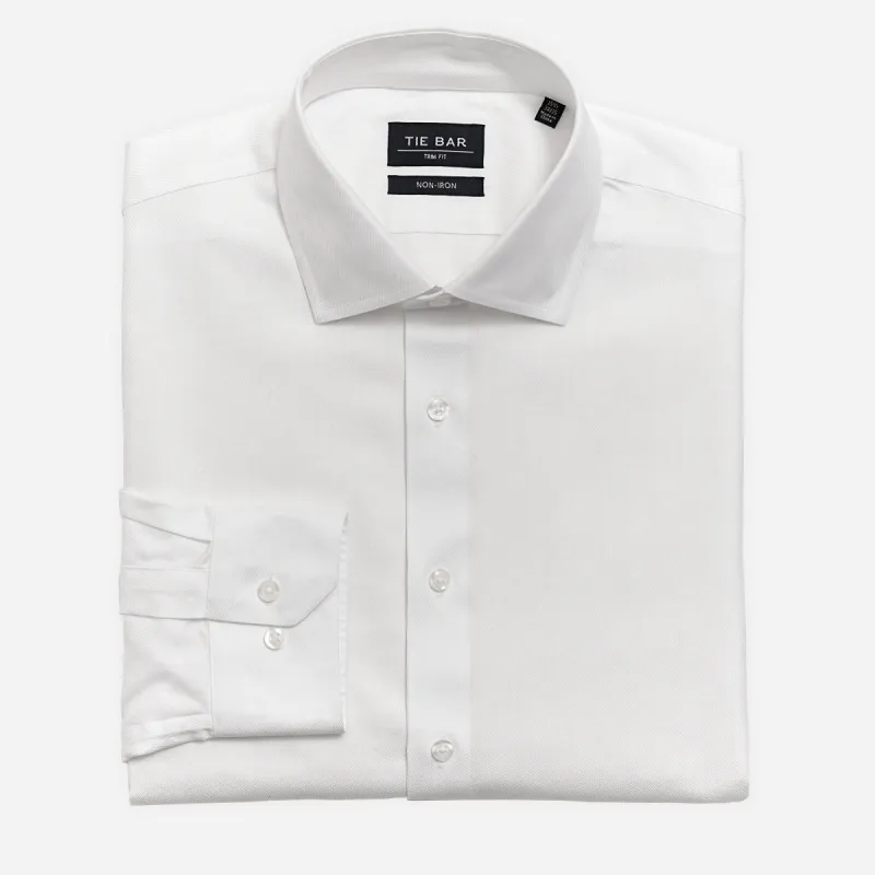 Herringbone White Convertible Cuff Non-Iron Dress Shirt sold by The Tie Bar