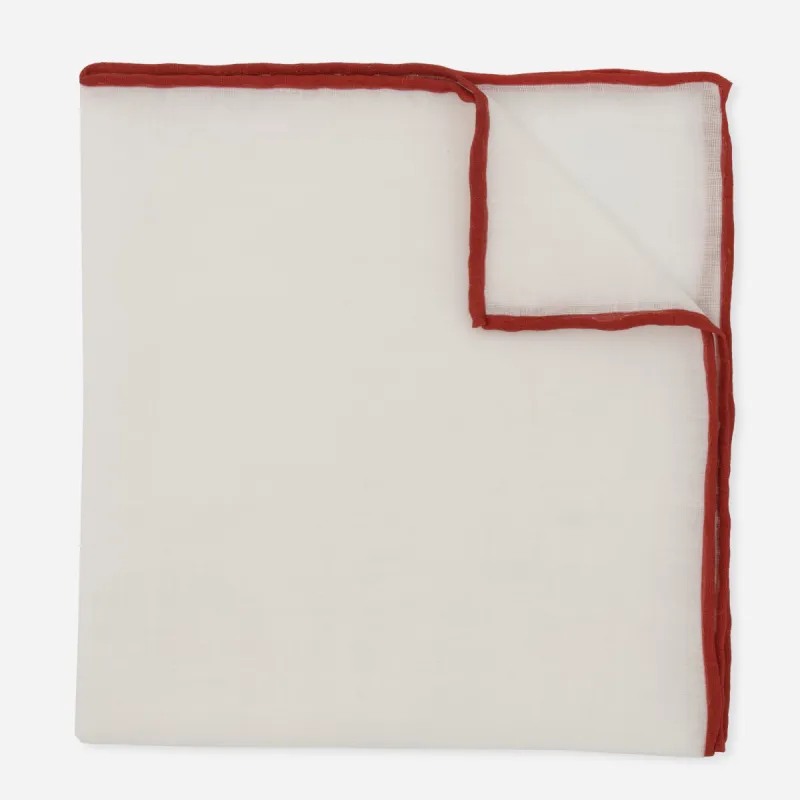 White Linen With Rolled Border Terracotta Pocket Square sold by The Tie Bar