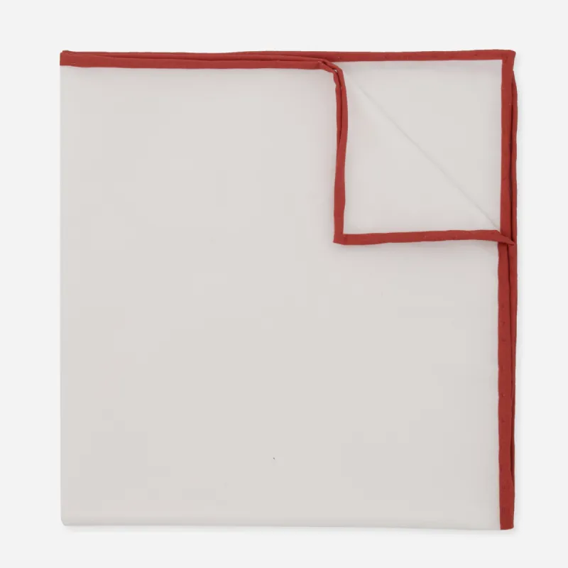 White Cotton With Border Terracotta Pocket Square sold by The Tie Bar