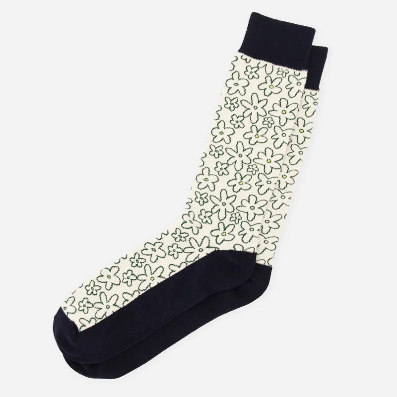 Doodle Floral Navy Dress Socks sold by The Tie Bar