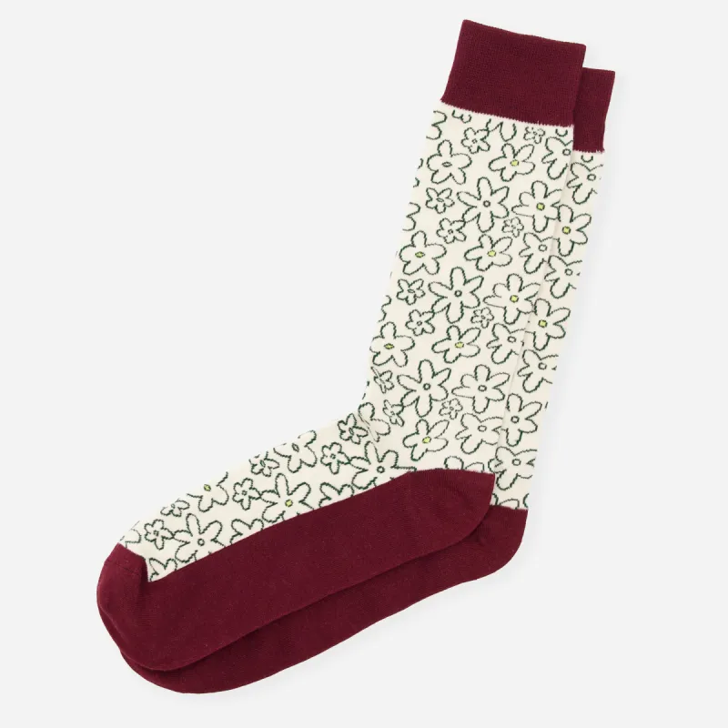 Doodle Floral Burgundy Dress Socks sold by The Tie Bar