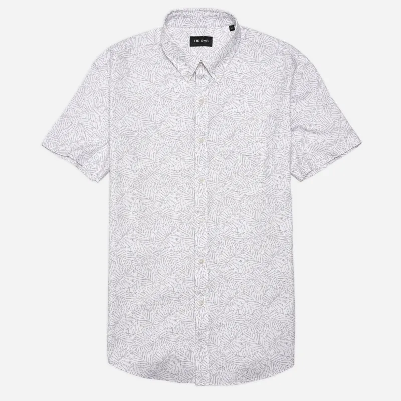 Soft Stretch Illustrated Palm White Short Sleeve Shirt sold by The Tie Bar