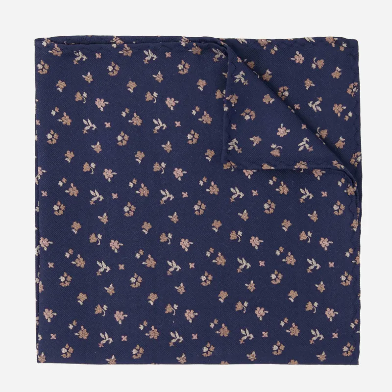 Falling Florals Navy Pocket Square sold by The Tie Bar