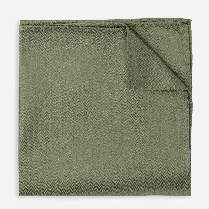 Sound Wave Herringbone Olive Pocket Square sold by The Tie Bar