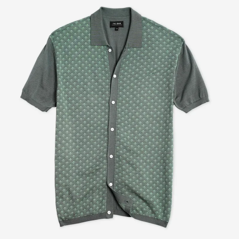 Full Placket Jacquard Motif Jade Polo sold by The Tie Bar