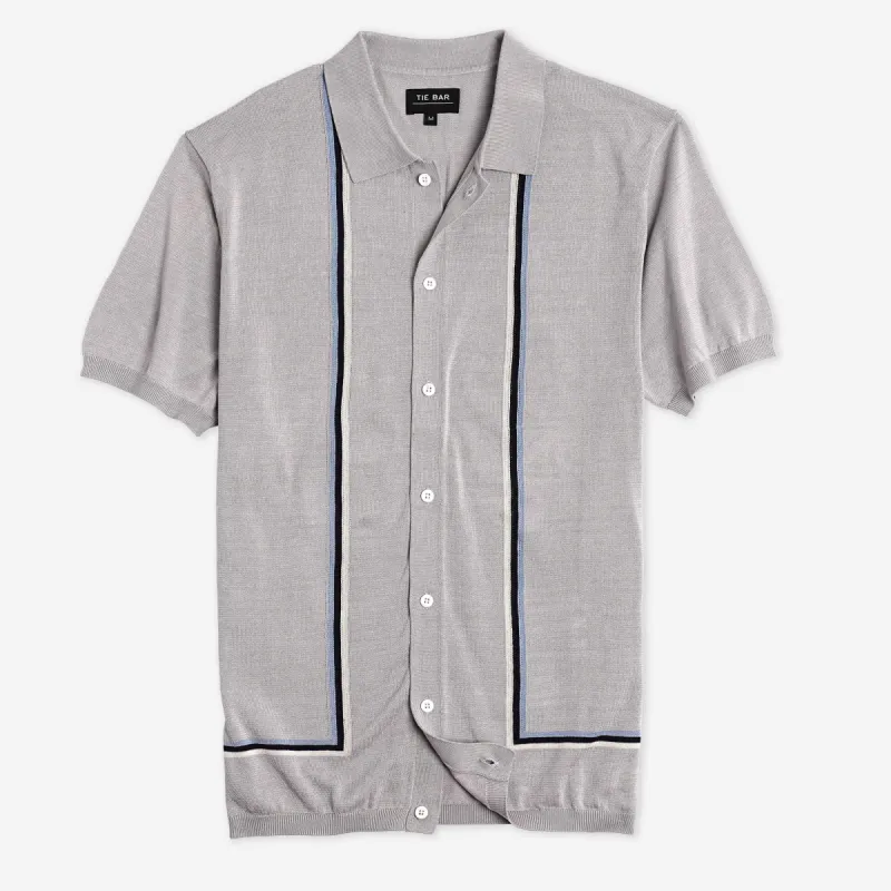 Full Placket Border Stripe Grey Polo sold by The Tie Bar