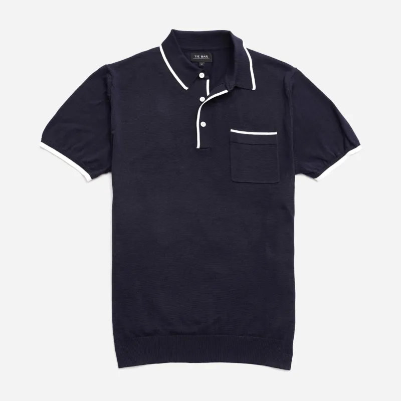 Tipped Cotton Sweater Navy Polo sold by The Tie Bar