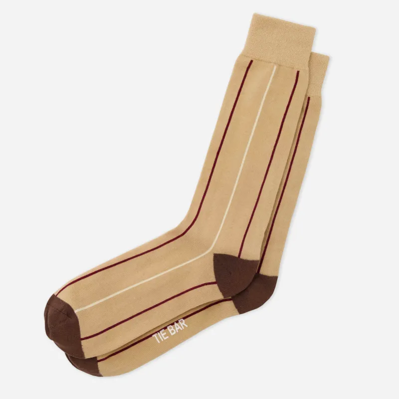 Vertical Stripe Camel Dress Socks sold by The Tie Bar