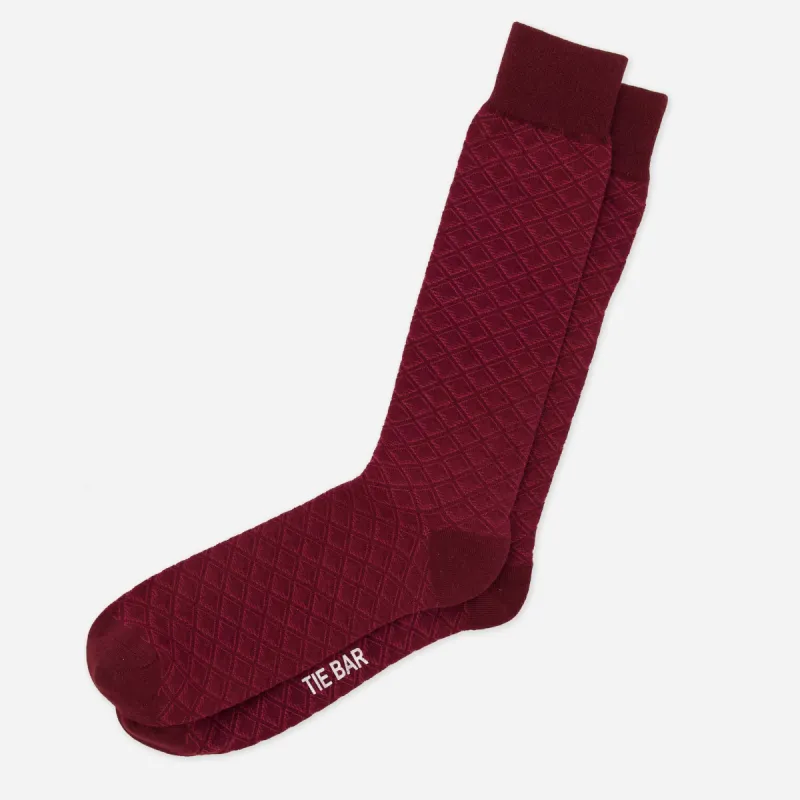 Deco Diamonds Burgundy Dress Socks sold by The Tie Bar