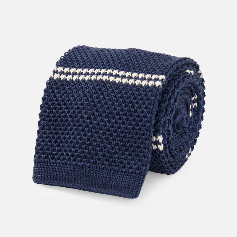 Double Stripe Knit Navy Tie sold by The Tie Bar