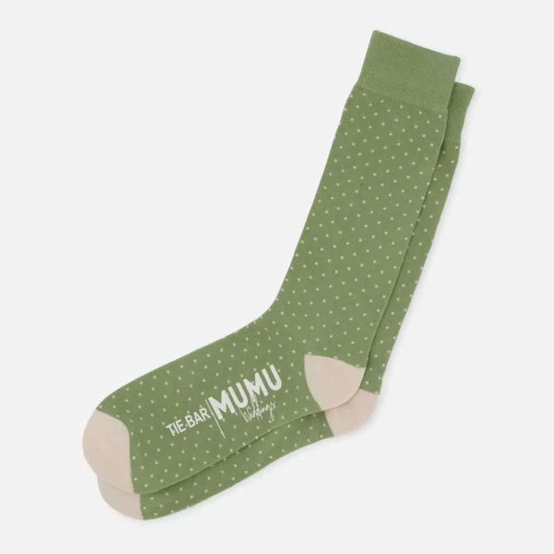 Mumu Weddings - Seaside Dot Moss Green Dress Socks sold by The Tie Bar
