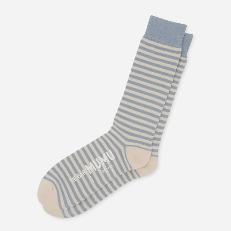 Mumu Weddings - Seaside Stripe Steel Blue Dress Socks sold by The Tie Bar