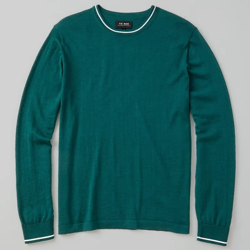 Perfect Tipped Merino Wool Crewneck Green Sweater sold by The Tie Bar