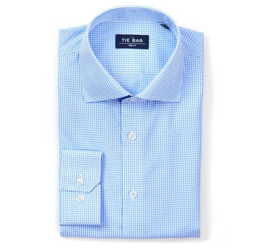 Petite Gingham Sky Blue Non-Iron Dress Shirt sold by The Tie Bar