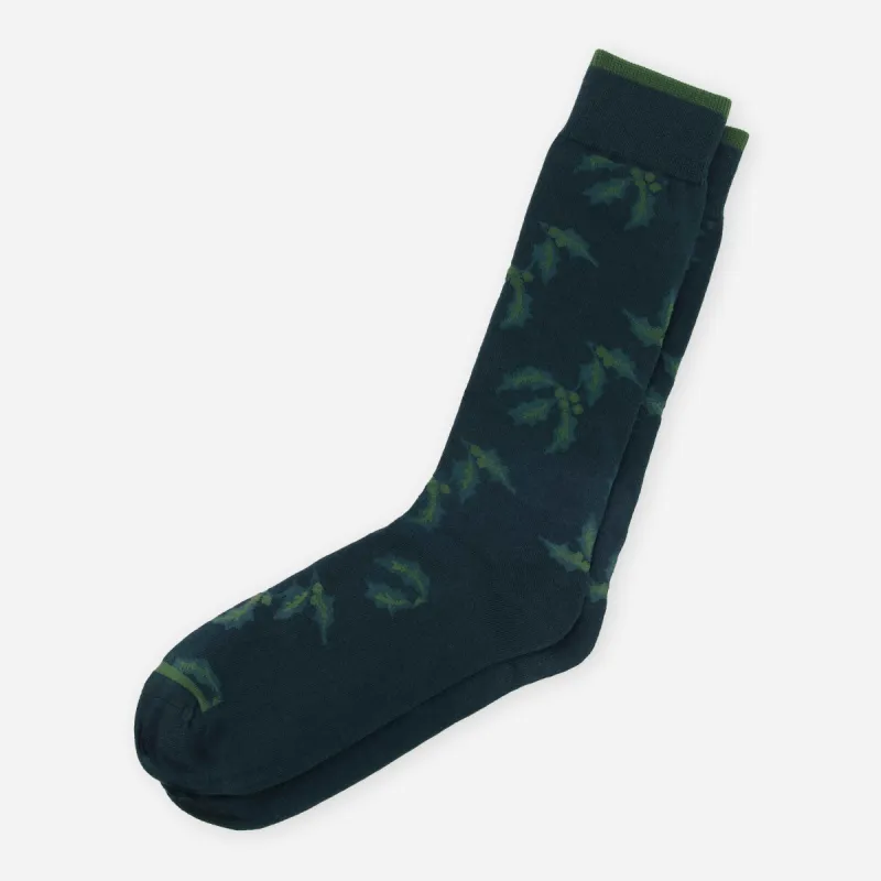 Deck The Halls Hunter Green Dress Socks sold by The Tie Bar