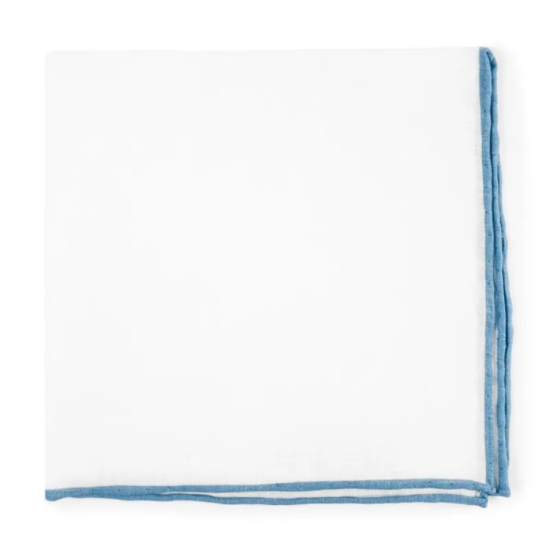 White Linen With Rolled Border Light Blue Pocket Square sold by The Tie Bar