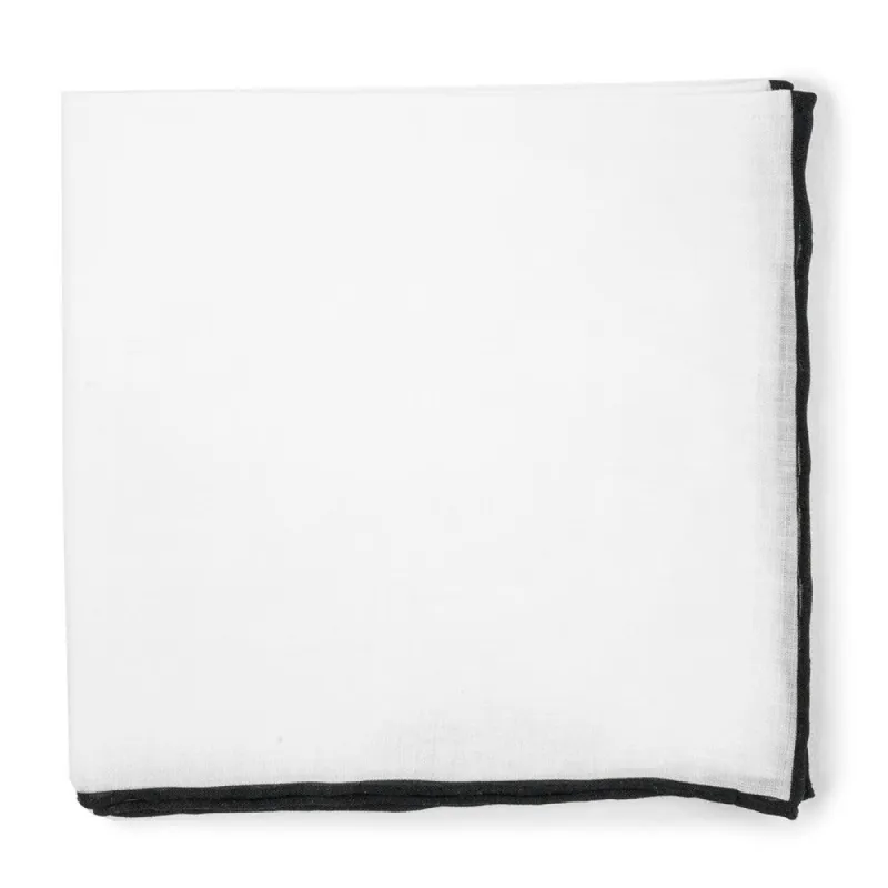 White Linen With Rolled Border Black Pocket Square sold by The Tie Bar