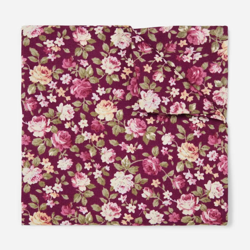 Moody Florals Burgundy Pocket Square sold by The Tie Bar