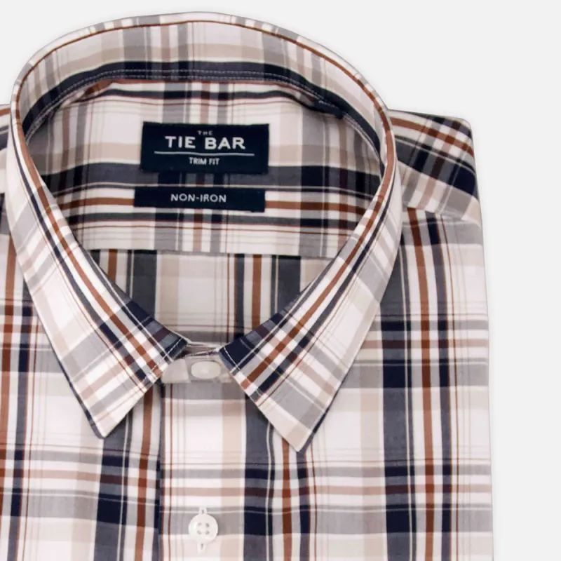 Large Dress Plaid Navy Non-Iron Dress Shirt sold by The Tie Bar