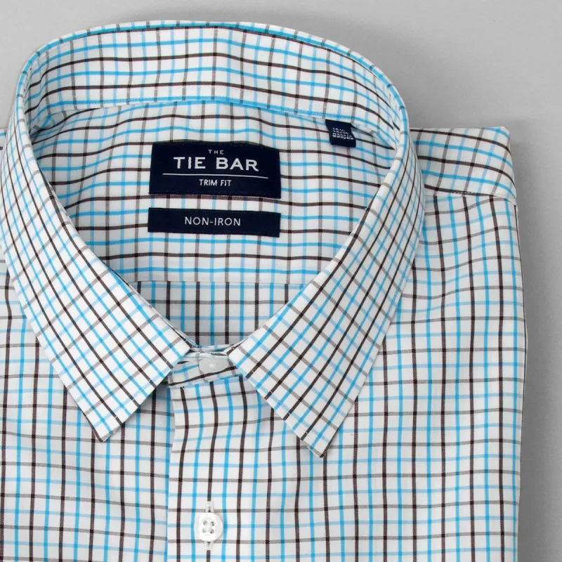 Business Check Aqua Non-Iron Dress Shirt sold by The Tie Bar