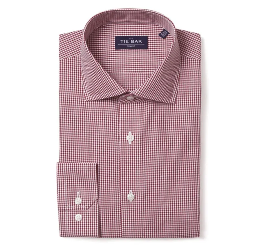 Petite Gingham Burgundy Non-Iron Dress Shirt sold by The Tie Bar