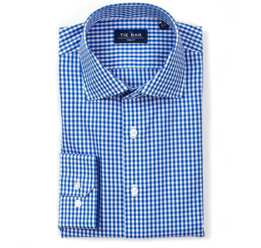 Gingham Classic Blue Non-Iron Dress Shirt sold by The Tie Bar