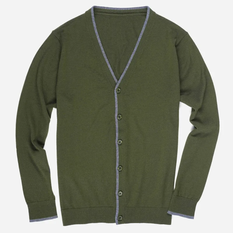 Perfect Tipped Merino Wool Cardigan Olive Sweater sold by The Tie Bar
