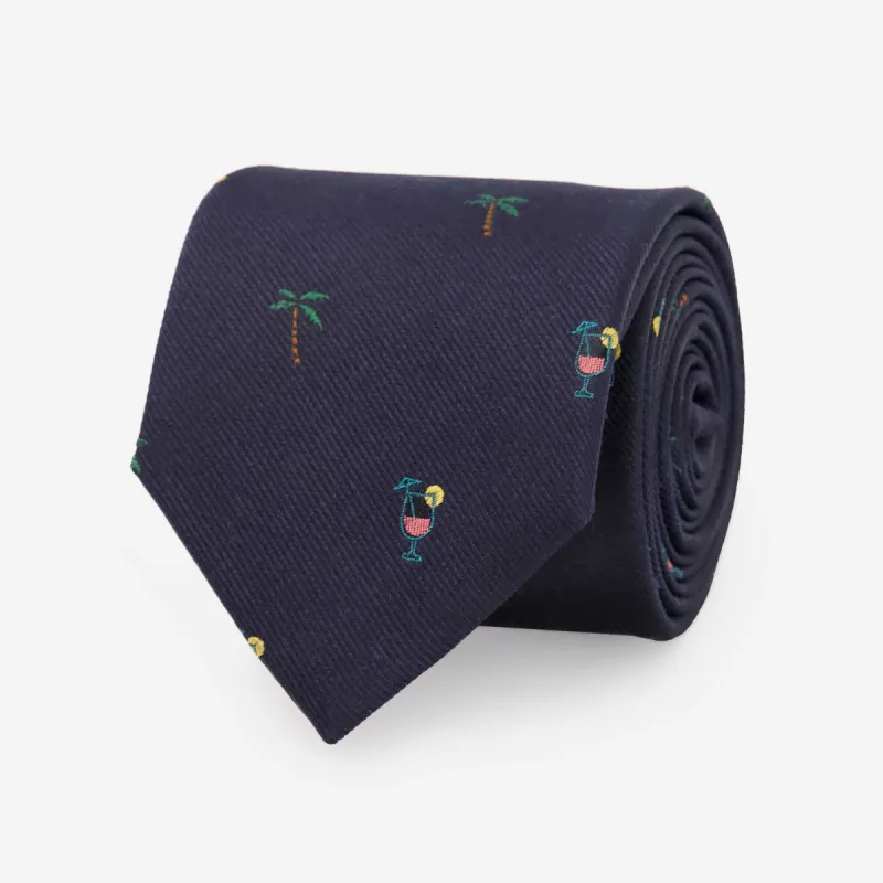 Palm Trees and Cocktails Navy Tie sold by The Tie Bar