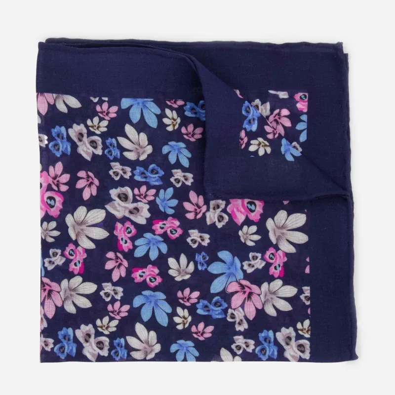 Tossed Lillies Navy Pocket Squares sold by The Tie Bar