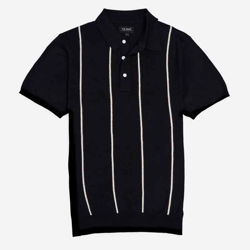 Thin Vertical Stripe Black Polo sold by The Tie Bar