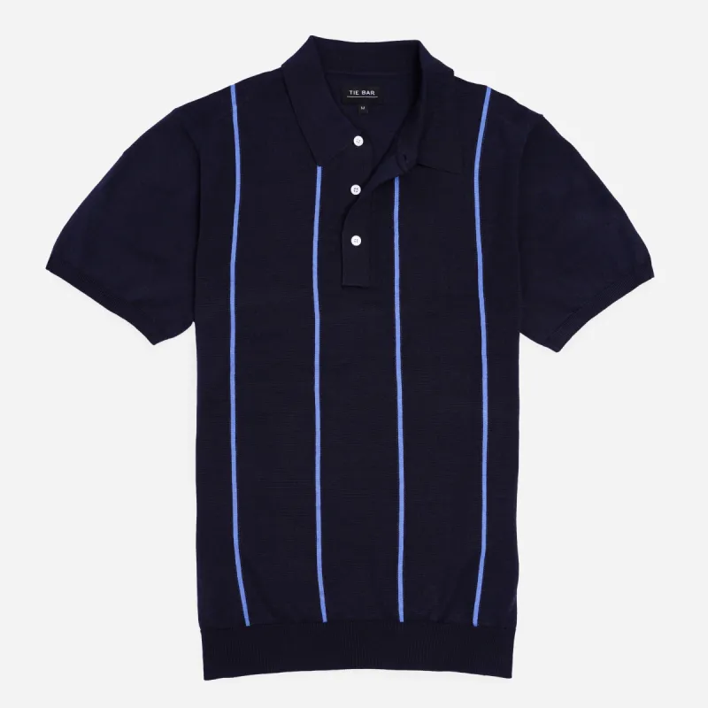 Thin Vertical Stripe Navy Polo sold by The Tie Bar