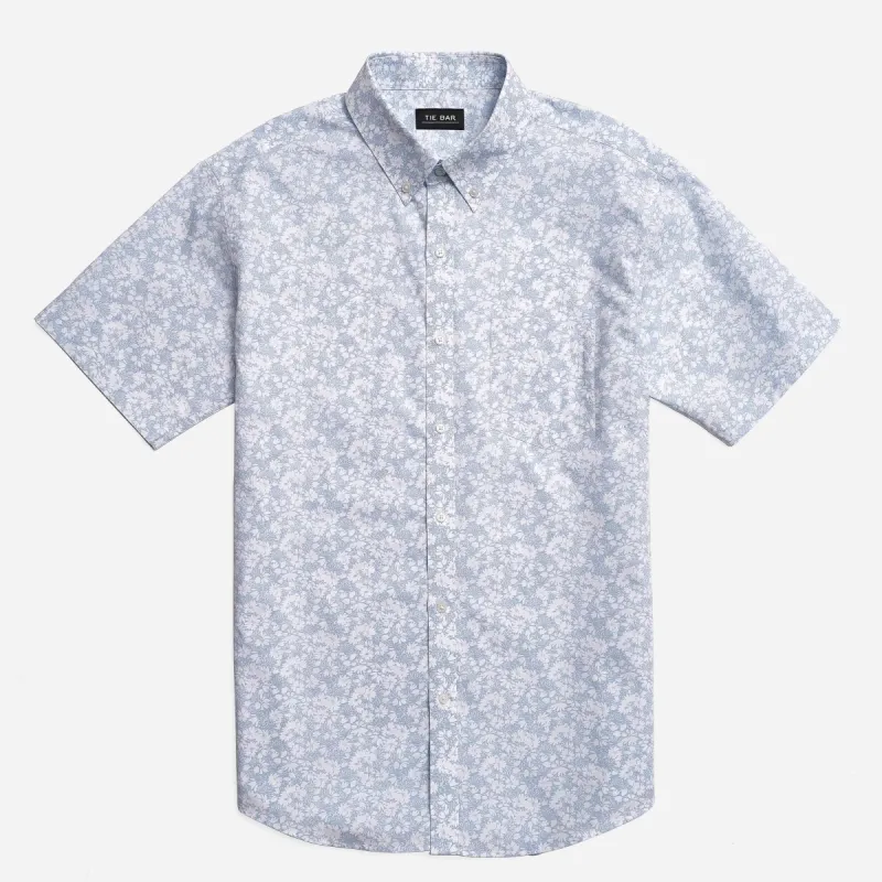 Ditsy Floral Blue Short Sleeve Shirt sold by The Tie Bar