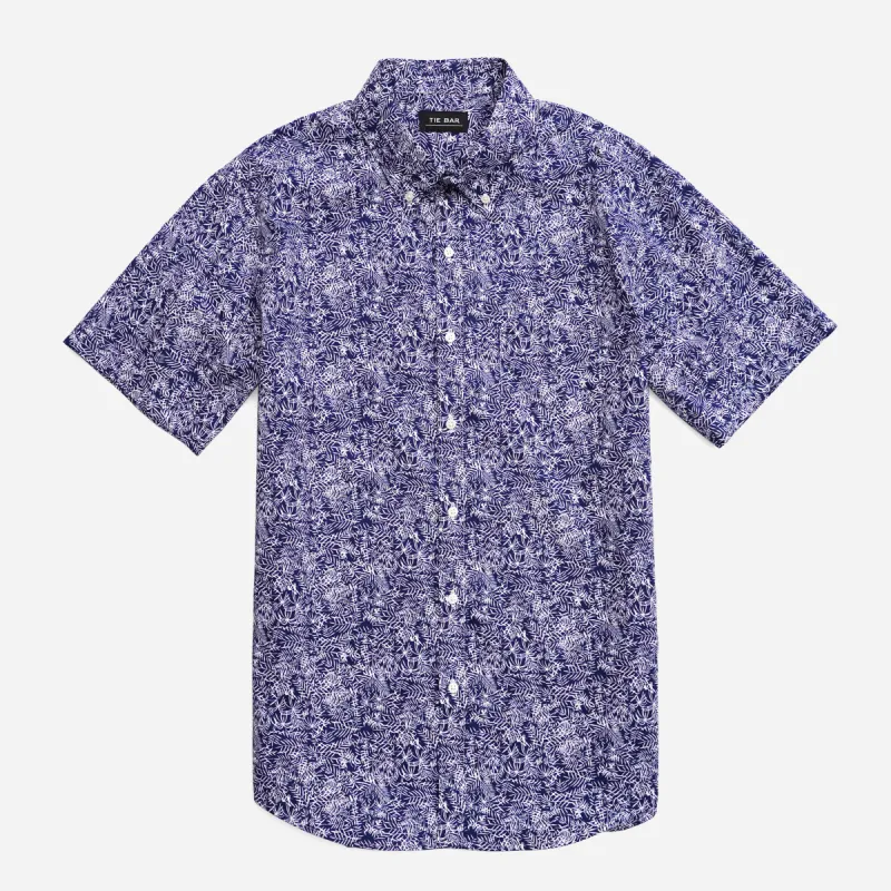 Palm Floral Navy Short Sleeve Shirt sold by The Tie Bar