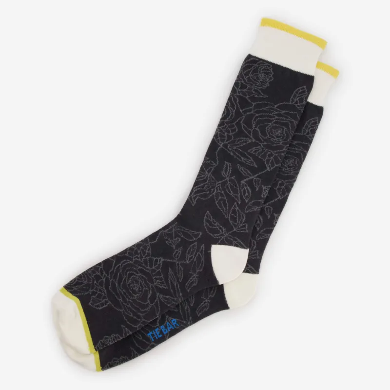 Line Floral Charcoal Dress Socks sold by The Tie Bar