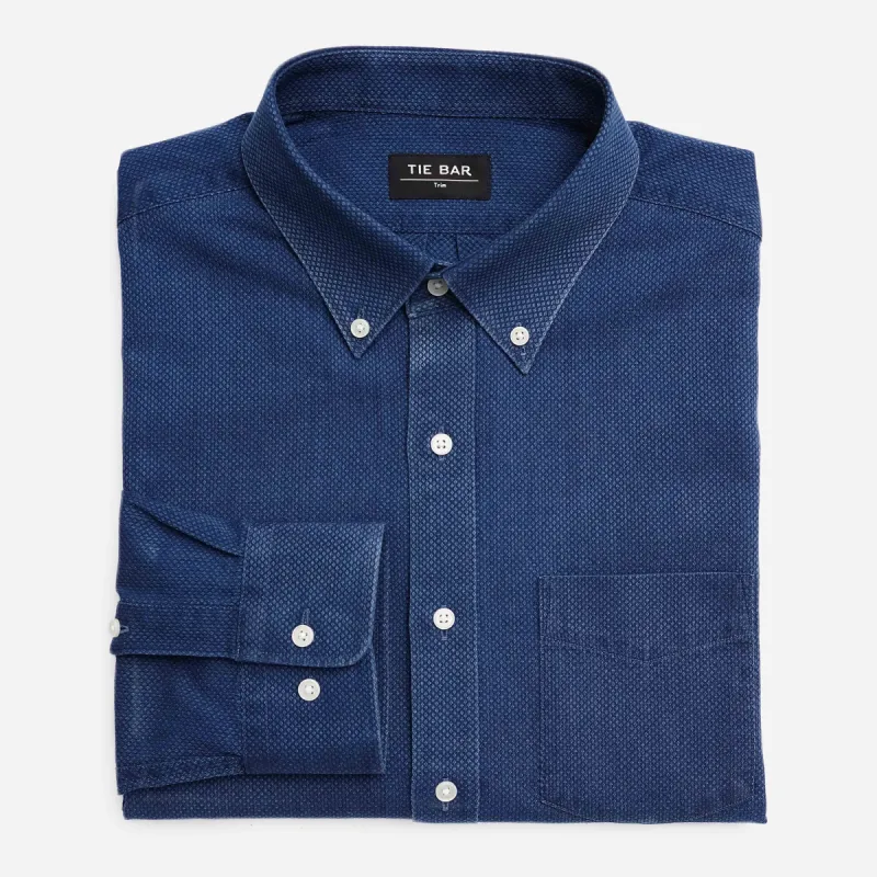Indigo Dobby Navy Casual Shirt sold by The Tie Bar