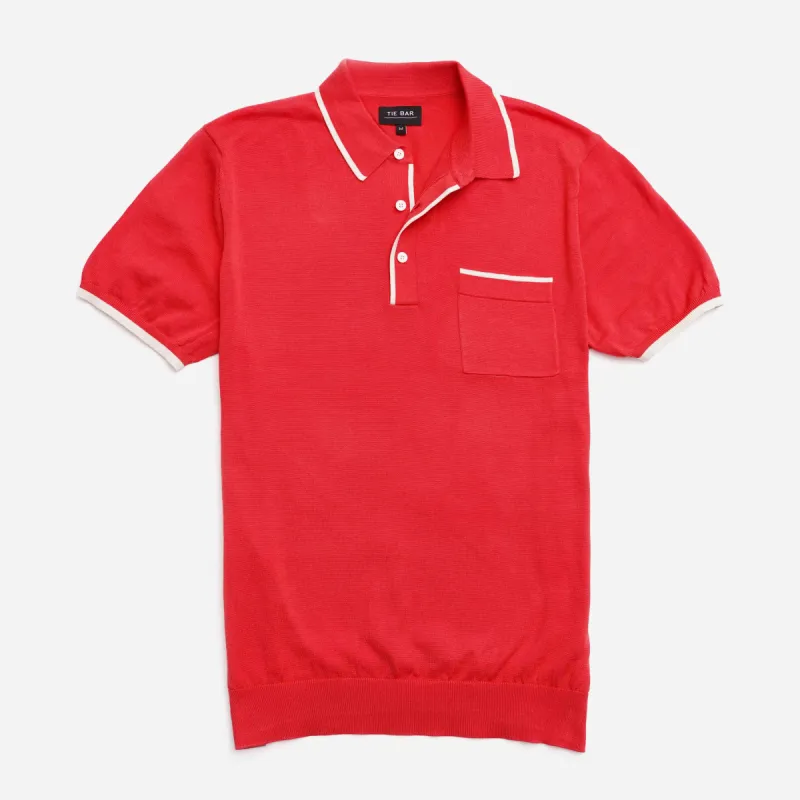 Tipped Cotton Sweater Deep Coral Polo sold by The Tie Bar