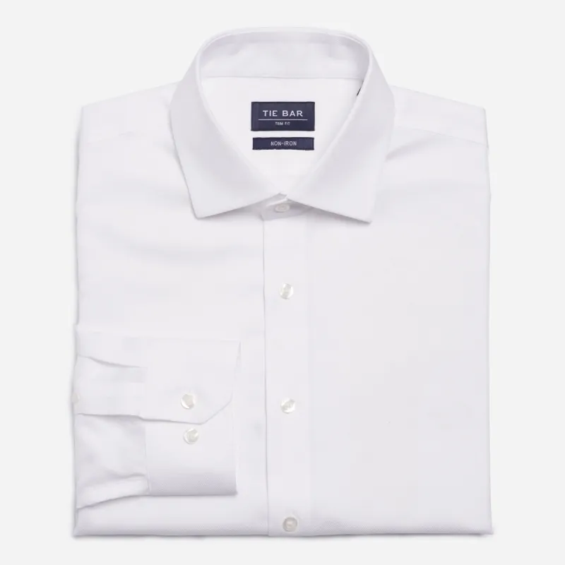 Textured Solid White Non-Iron Dress Shirt sold by The Tie Bar