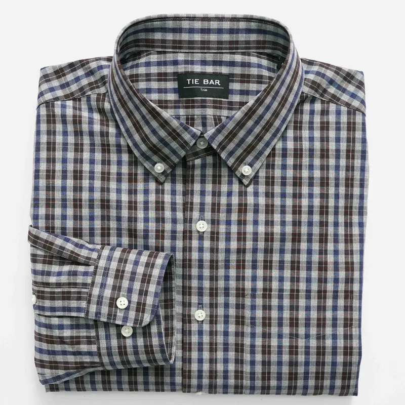 Brushed Cotton Plaid Brown Casual Shirt sold by The Tie Bar