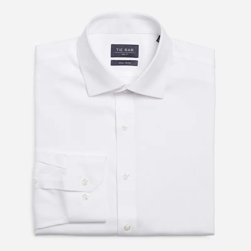 Pinpoint Solid White Non-Iron Dress Shirt sold by The Tie Bar