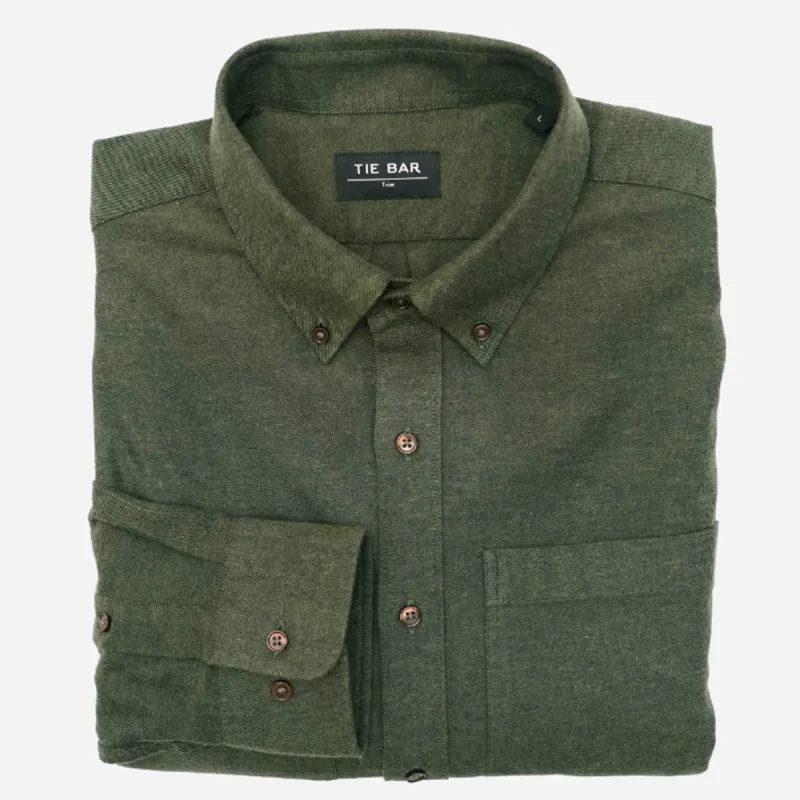 Cross Dyed Twill Utility Shirt Olive Casual Shirt sold by The Tie Bar