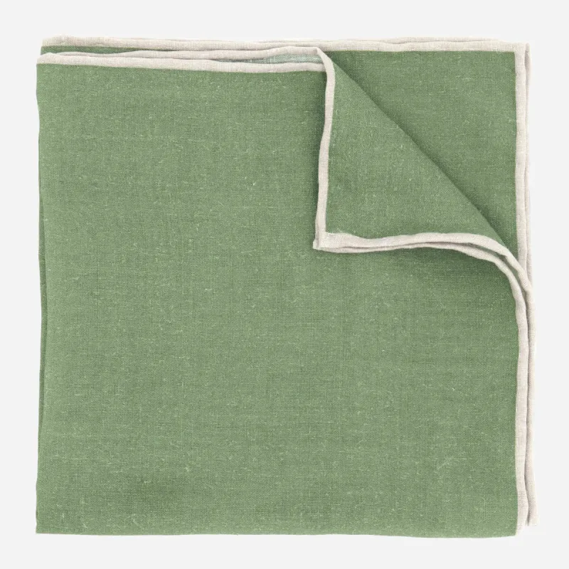 Linen with Color Pop Border Olive Green Pocket Square sold by The Tie Bar