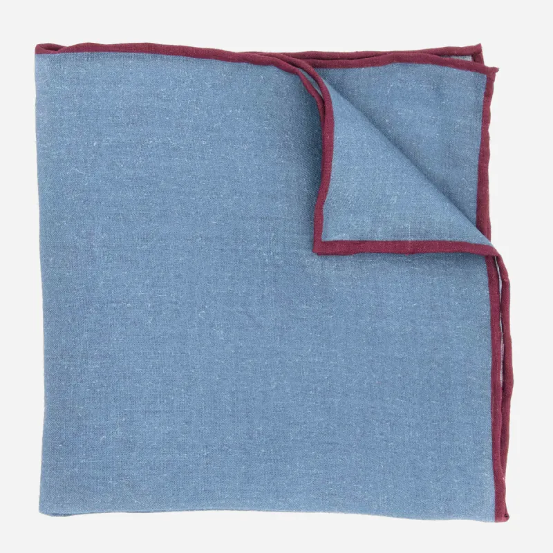 Linen with Color Pop Border Denim Blue Pocket Square sold by The Tie Bar