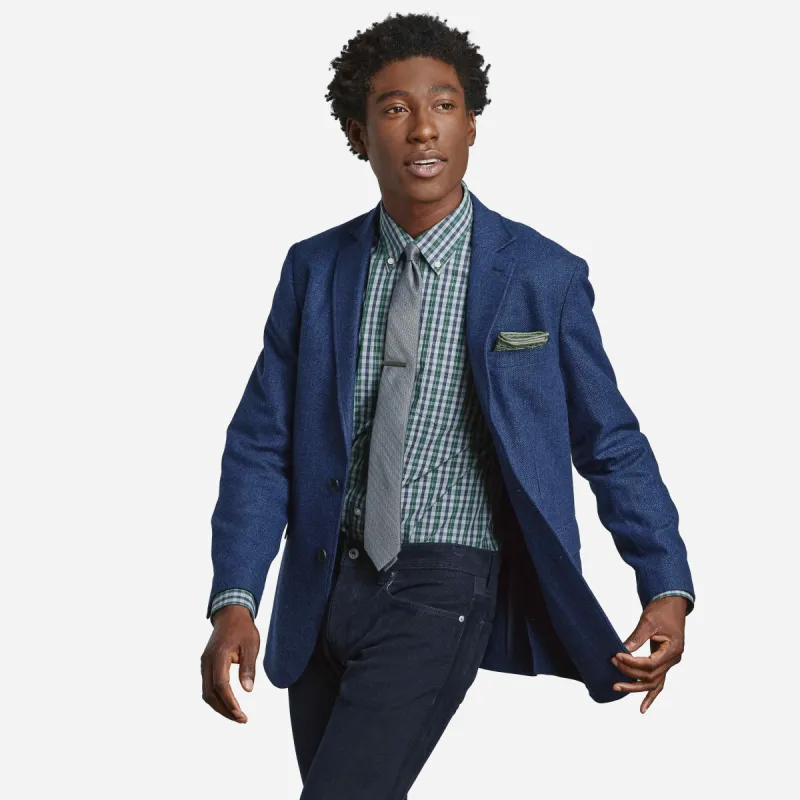 The Wool Miracle Herringbone Navy Jacket sold by The Tie Bar