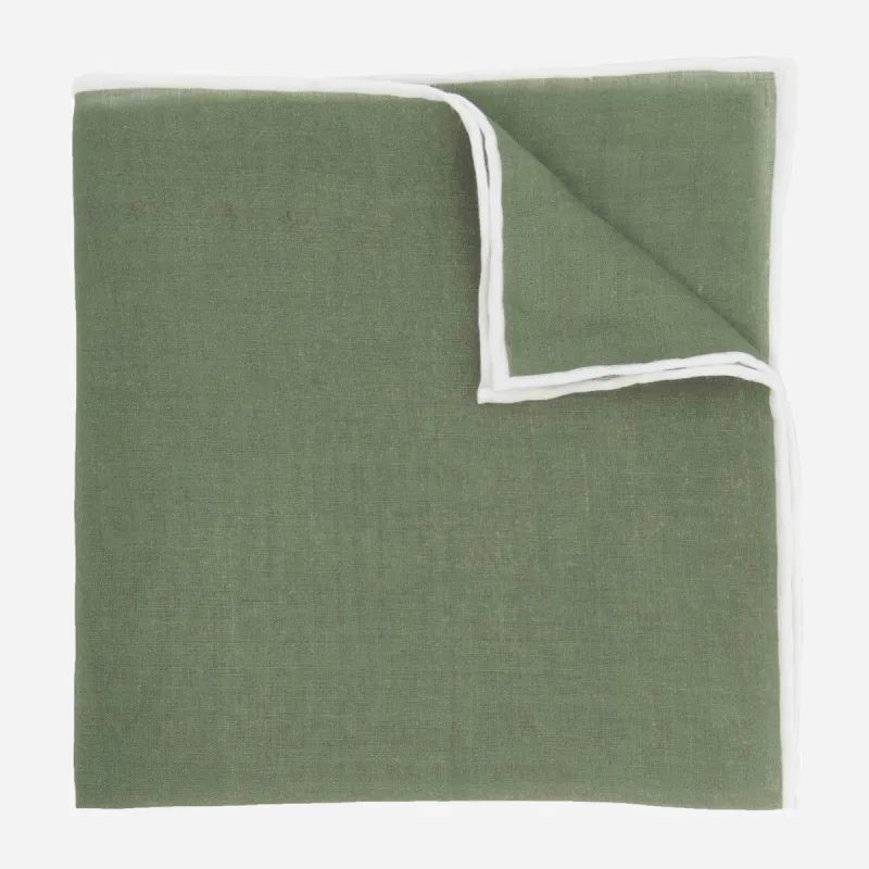 Linen with White Border Olive Green Pocket Square sold by The Tie Bar