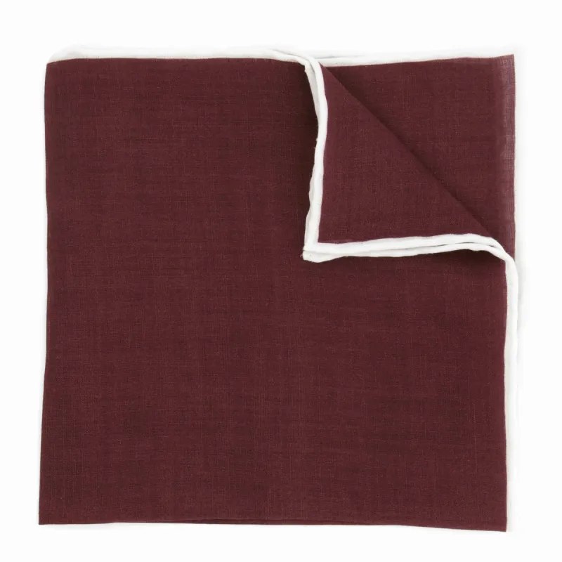 Linen with White Border Burgundy Pocket Square sold by The Tie Bar